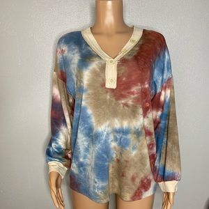 Haptics NWOT Tie Dye V Neck Long Sleeved Top